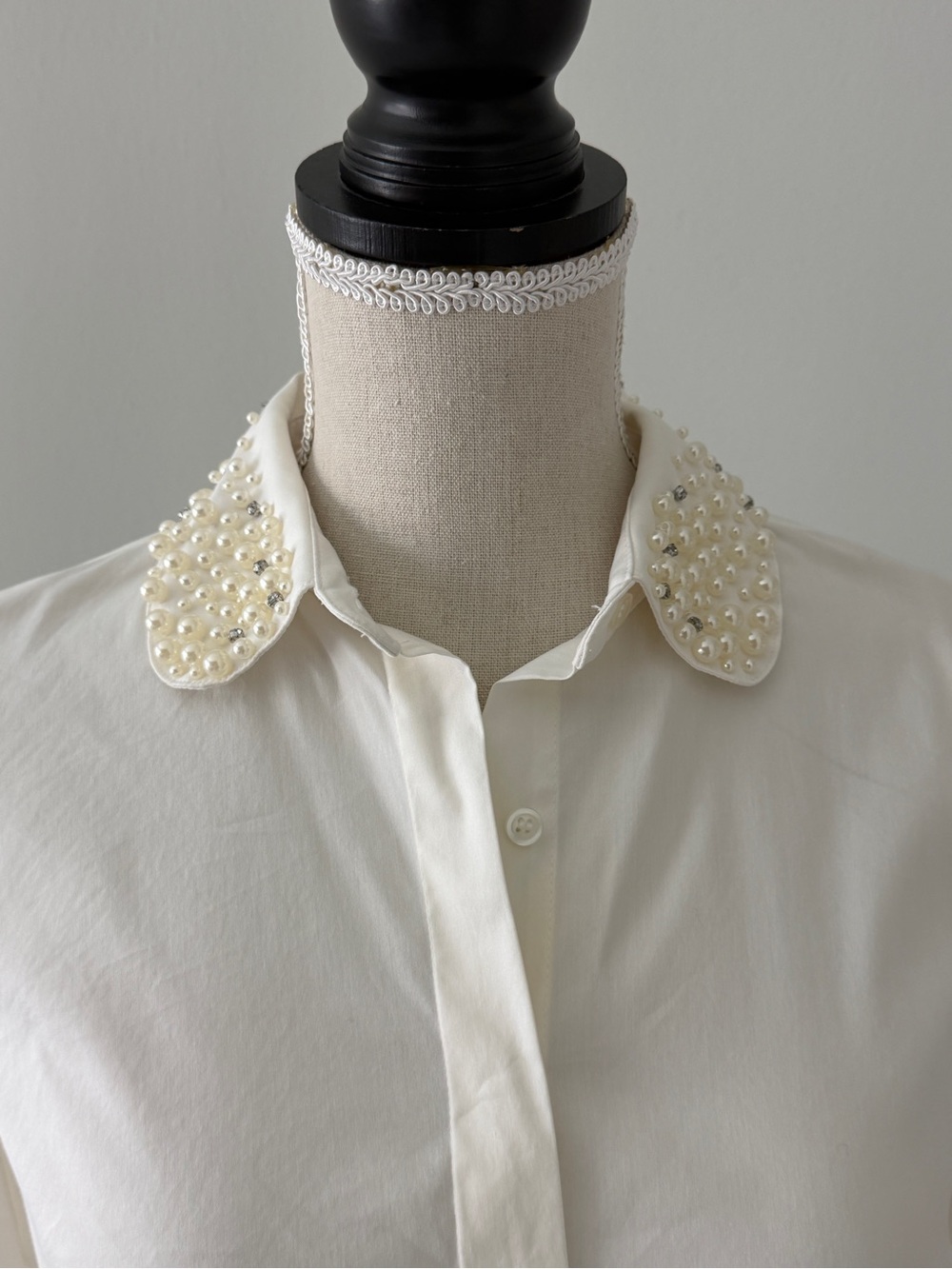 Ann Taylor Pearl-Embellished Collar Button-Down Shirt - Cream - Picture 4 of 10
